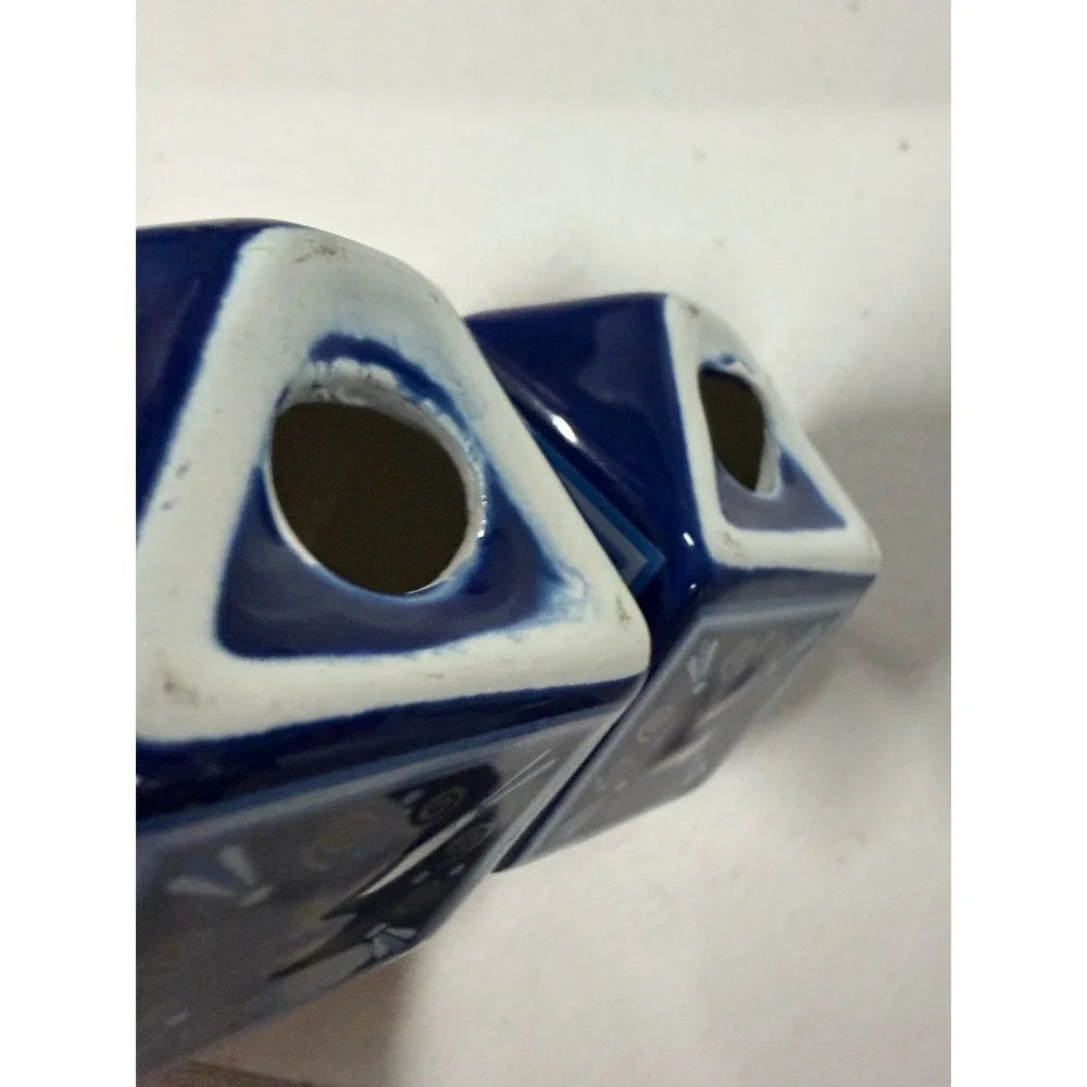 Cobalt‎ Blue Ceramic Square Salt and Pepper Shakers Spiral Geometric Design 2pc